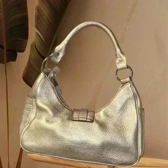 Talbots Hobo Shoulder Zip & Magnetic Closure Gold Genuine Leather Bag Purse​ - Picture 3 of 7